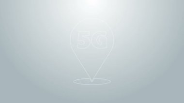Mavi Hat Konumu 5G yeni kablosuz internet kablosuz bağlantı simgesi gri arkaplanda izole edildi. Küresel ağ yüksek hızlı bağlantı veri oranı teknolojisi. 4K Video hareketli grafik canlandırması