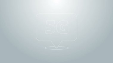 Mavi Hat Konumu 5G yeni kablosuz internet kablosuz bağlantı simgesi gri arkaplanda izole edildi. Küresel ağ yüksek hızlı bağlantı veri oranı teknolojisi. 4K Video hareketli grafik canlandırması
