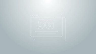 Mavi çizgi 5G yeni kablosuz internet kablosuz bağlantı simgesi gri arkaplanda izole edildi. Küresel ağ yüksek hızlı bağlantı veri oranı teknolojisi. 4K Video hareketli grafik canlandırması