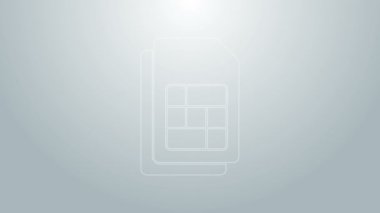 Mavi çizgi Sim kart simgesi gri arkaplanda izole edildi. Cep telefonu sim kart çipi. Mobil telekomünikasyon teknolojisi sembolü. 4K Video hareketli grafik canlandırması