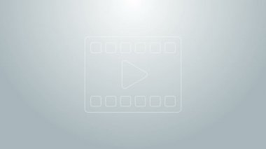 Mavi çizgi Play Video simgesi gri arkaplanda izole edildi. Oyun işaretli film şeridi. 4K Video hareketli grafik canlandırması
