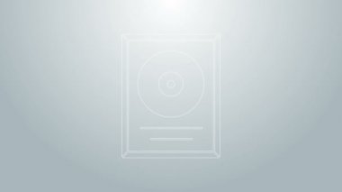 Çerçeve simgesinde mavi çizgi CD ödülü gri arkaplanda izole edildi. Modern tören. En çok satan. Müzik kupası. 4K Video hareketli grafik canlandırması