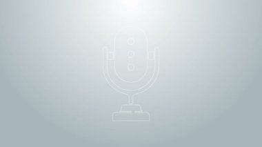 Mavi çizgi mikrofon simgesi gri arkaplanda izole edildi. Radyodaki mikrofondan. Sözcü işareti. 4K Video hareketli grafik canlandırması