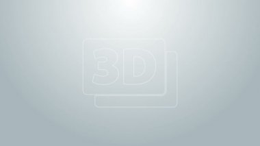 Mavi çizgi 3D kelime simgesi gri arkaplanda izole edildi. 4K Video hareketli grafik canlandırması