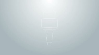 Mavi çizgi mikrofon simgesi gri arkaplanda izole edildi. Radyodaki mikrofondan. Sözcü işareti. 4K Video hareketli grafik canlandırması