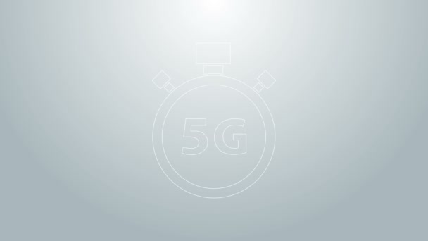 Niebieska linia Cyfrowy licznik prędkości z ikoną 5G na szarym tle. Globalna technologia szybkich połączeń sieciowych. 4K Animacja graficzna ruchu wideo — Wideo stockowe