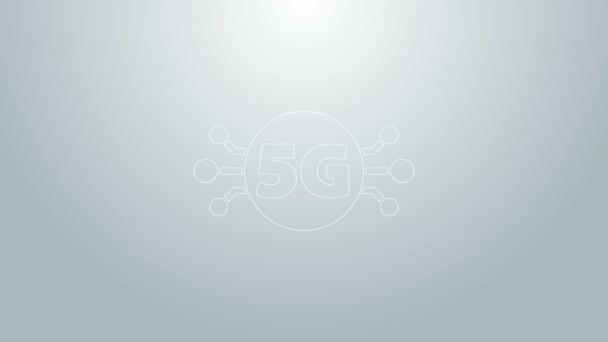 Новая иконка беспроводного доступа в Интернет синей линии 5G выделена на сером фоне. Глобальная сеть высокоскоростных технологий передачи данных. Видеографическая анимация 4K — стоковое видео