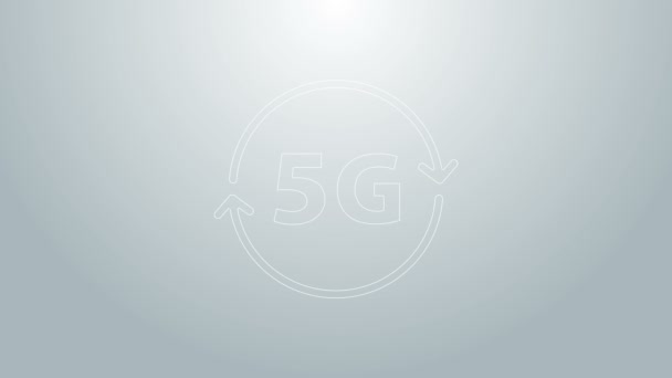 Mavi çizgi 5G yeni kablosuz internet kablosuz bağlantı simgesi gri arkaplanda izole edildi. Küresel ağ yüksek hızlı bağlantı veri oranı teknolojisi. 4K Video hareketli grafik canlandırması — Stok video
