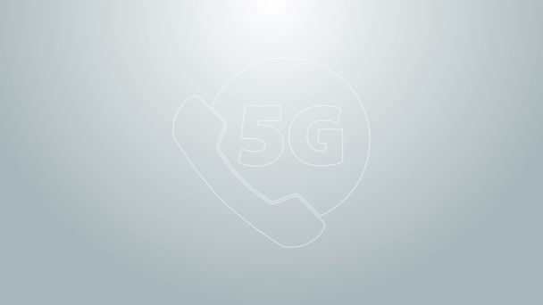 グレーの背景に隔離された5G新しいワイヤレスインターネットwifiアイコンを備えたブルーライン電話。グローバルネットワーク高速接続データレート技術。4Kビデオモーショングラフィックアニメーション — ストック動画