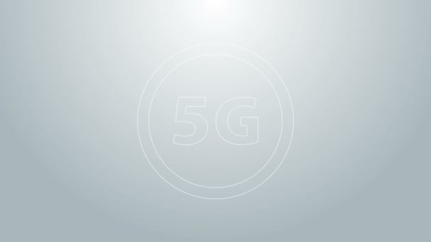 Línea azul 5G nuevo icono de conexión wifi inalámbrica a Internet aislado sobre fondo gris. Red global de alta velocidad de conexión tecnología de velocidad de datos. Animación gráfica de vídeo 4K — Vídeos de Stock