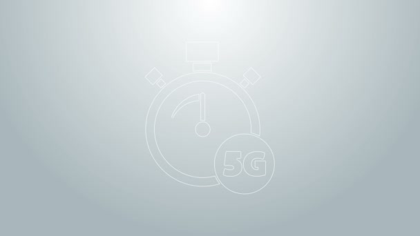 Blaue Linie Digitales Geschwindigkeitsmesser-Konzept mit 5G-Symbol isoliert auf grauem Hintergrund. Globale Hochgeschwindigkeitsverbindungstechnologie für Datenraten. 4K Video Motion Grafik Animation — Stockvideo