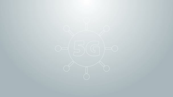 Línea azul 5G nuevo icono de conexión wifi inalámbrica a Internet aislado sobre fondo gris. Red global de alta velocidad de conexión tecnología de velocidad de datos. Animación gráfica de vídeo 4K — Vídeos de Stock