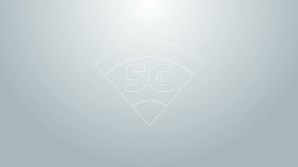 Blue line 5G new wireless internet wifi connection icon isolated on grey background. Global network high speed connection data rate technology. 4K Video motion graphic animation — Stock Video