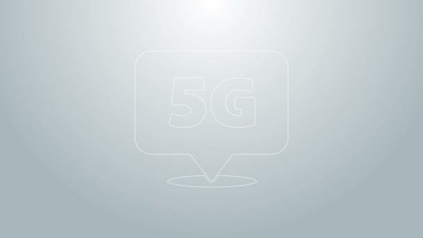 Niebieska linia Lokalizacja 5G nowy bezprzewodowy internet bezprzewodowy połączenie ikona izolowane na szarym tle. Globalna technologia szybkich połączeń sieciowych. 4K Animacja graficzna ruchu wideo — Wideo stockowe