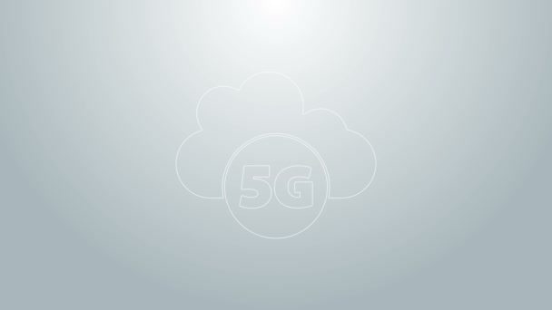 Modrá linka Cloud 5G nové bezdrátové připojení k internetu ikona izolované na šedém pozadí. Technologie vysokorychlostního připojení globální sítě. Grafická animace pohybu videa 4K — Stock video