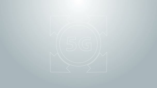 Línea azul 5G nuevo icono de conexión wifi inalámbrica a Internet aislado sobre fondo gris. Red global de alta velocidad de conexión tecnología de velocidad de datos. Animación gráfica de vídeo 4K — Vídeo de stock