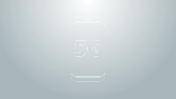 Blaue Linie Mobile mit 5G neue drahtlose Internet-Wifi-Symbol isoliert auf grauem Hintergrund. Globale Hochgeschwindigkeitsverbindungstechnologie für Datenraten. 4K Video Motion Grafik Animation — Stockvideo