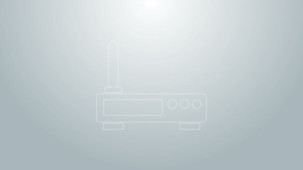 Blauwe lijn Router en wi-fi signaal pictogram geïsoleerd op grijze achtergrond. Draadloze ethernet modem router. Computertechnologie internet. 4K Video motion grafische animatie — Stockvideo
