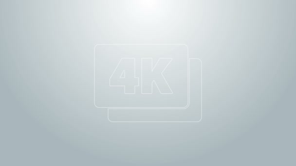Niebieska linia 4k Ultra HD ikona izolowana na szarym tle. 4K Animacja graficzna ruchu wideo — Wideo stockowe