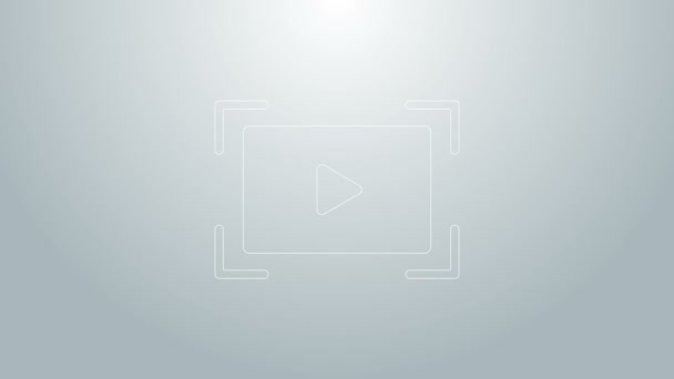 Blå linje Online spela video ikon isolerad på grå bakgrund. Filmremsa med lekskylt. 4K Video motion grafisk animation — Stockvideo
