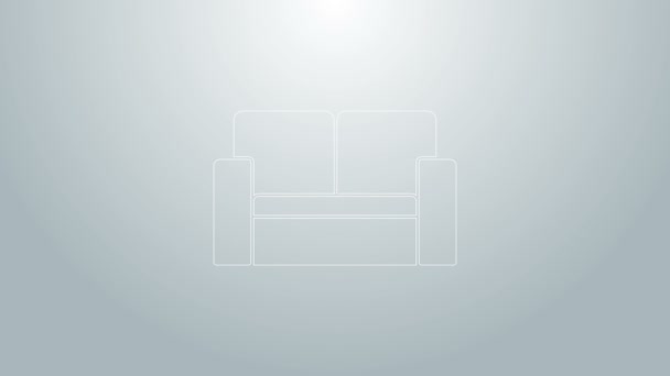 Icono de la silla Cinema de línea azul aislado sobre fondo gris. Animación gráfica de vídeo 4K — Vídeos de Stock
