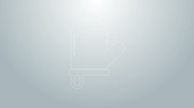 Mavi çizgili fırın eldiveni simgesi gri arkaplanda izole edilmiş. Mutfak tutacağı işareti. Yemek eldiveni. 4K Video hareketli grafik canlandırması