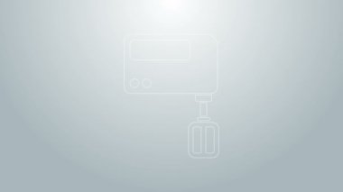Mavi çizgi elektrik karıştırıcı simgesi gri arkaplanda izole edildi. Mutfak blenderi. 4K Video hareketli grafik canlandırması