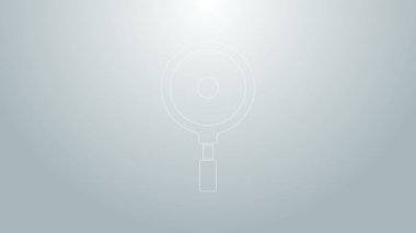 Mavi çizgi kızartma tavası simgesi gri arkaplanda izole edildi. Kızartma veya kızartma gıda sembolü. 4K Video hareketli grafik canlandırması