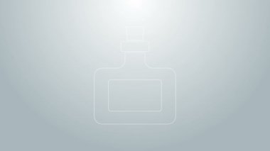 Mavi çizgili sos şişesi ikonu gri arka planda izole edilmiş. Ketçap, hardal ve fast food için soslu mayonez şişeleri. 4K Video hareketli grafik canlandırması