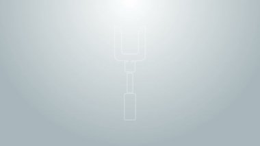 Mavi çizgi barbekü çatalı simgesi gri arkaplanda izole edildi. Mangal çatalı tabelası. Barbekü ve ızgara aleti. 4K Video hareketli grafik canlandırması