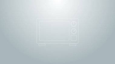 Mavi çizgi mikrodalga fırın ikonu gri arka planda izole edildi. Ev aletleri simgesi. 4K Video hareketli grafik canlandırması