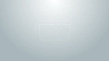 Mavi çizgi yemek pişirme ikonu gri arka planda izole edildi. Haşlama ya da güveç besin sembolü. 4K Video hareketli grafik canlandırması