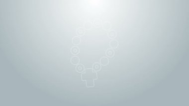Mavi çizgi tespih, gri arka planda izole edilmiş dini simge. 4K Video hareketli grafik canlandırması