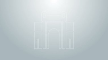 Hindistan 'ın Yeni Delhi şehrindeki mavi çizgi Hindistan Kapısı resmi gri arkaplanda izole edildi. Hindistan 'ın Mumbai kapısı. 4K Video hareketli grafik canlandırması