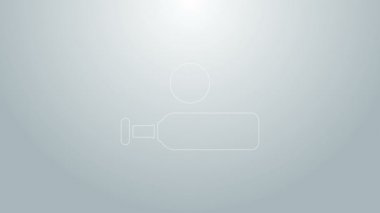 Mavi çizgi Wood kriket sopası ve top ikonu gri arka planda izole edildi. 4K Video hareketli grafik canlandırması