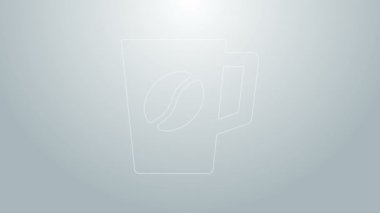 Mavi çizgi kahve fincanı simgesi gri arkaplanda izole edilmiş. Çay fincanı. Sıcak içecek kahvesi. 4K Video hareketli grafik canlandırması