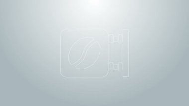 Mavi çizgi sokak tabela kahve ikonu gri arka planda izole. 4K Video hareketli grafik canlandırması