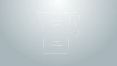 Gri arka planda su ikonu olan mavi çizgi sürahi camı. Su için çaydanlık. İçme suyu dolu cam sürahi. 4K Video hareketli grafik canlandırması