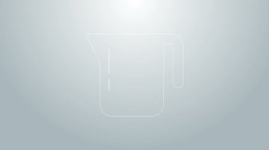 Mavi çizgi kahve demliği simgesi gri arkaplanda izole edilmiş. 4K Video hareketli grafik canlandırması