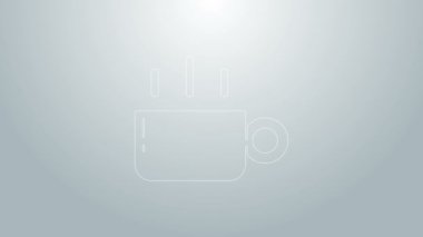 Mavi çizgi kahve fincanı simgesi gri arkaplanda izole edilmiş. Çay fincanı. Sıcak içecek kahvesi. 4K Video hareketli grafik canlandırması