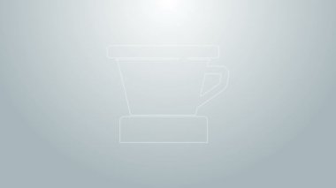Mavi çizgi V60 kahve makinesi simgesi gri arkaplanda izole edildi. 4K Video hareketli grafik canlandırması