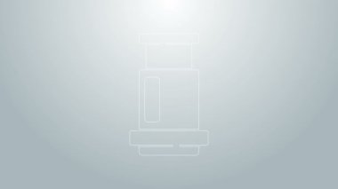 Mavi çizgi Aeropress kahve metodu ikonu gri arkaplanda izole edildi. Kahve demlemek için bir cihaz. 4K Video hareketli grafik canlandırması