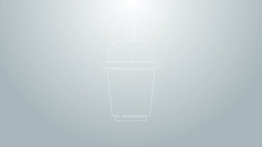 Mavi çizgi kahve fincanı gri arka planda izole edilmiş bir ikon haline gelecek. 4K Video hareketli grafik canlandırması