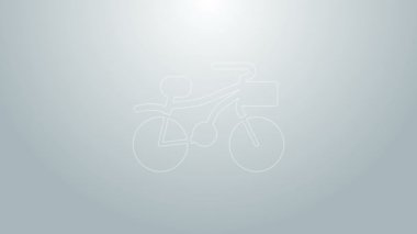 Mavi çizgi bisiklet simgesi gri arkaplanda izole edildi. Bisiklet yarışı. Olağanüstü bir spor. Spor malzemeleri. 4K Video hareketli grafik canlandırması