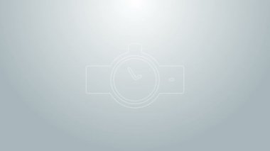 Mavi çizgi bilek saat simgesi gri arkaplanda izole. Kol saati simgesi. 4K Video hareketli grafik canlandırması