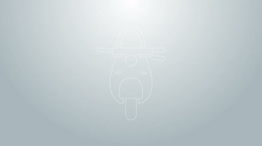 Mavi çizgili Scooter simgesi gri arkaplanda izole edildi. 4K Video hareketli grafik canlandırması