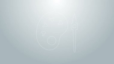 Palet simgesiyle gri arkaplanda mavi çizgi boya fırçası. 4K Video hareketli grafik canlandırması