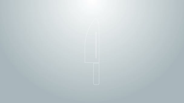 Blå linje Kniv ikon isolerad på grå bakgrund. Bestick symbol. 4K Video motion grafisk animation — Stockvideo
