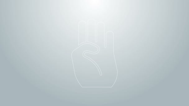 Modrá čára Indický symbol ruční ikona izolované na šedém pozadí. Grafická animace pohybu videa 4K — Stock video