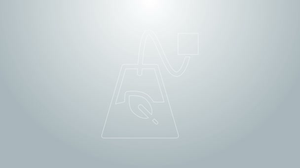 Modrá čára Čajový sáček ikona izolované na šedém pozadí. Grafická animace pohybu videa 4K — Stock video